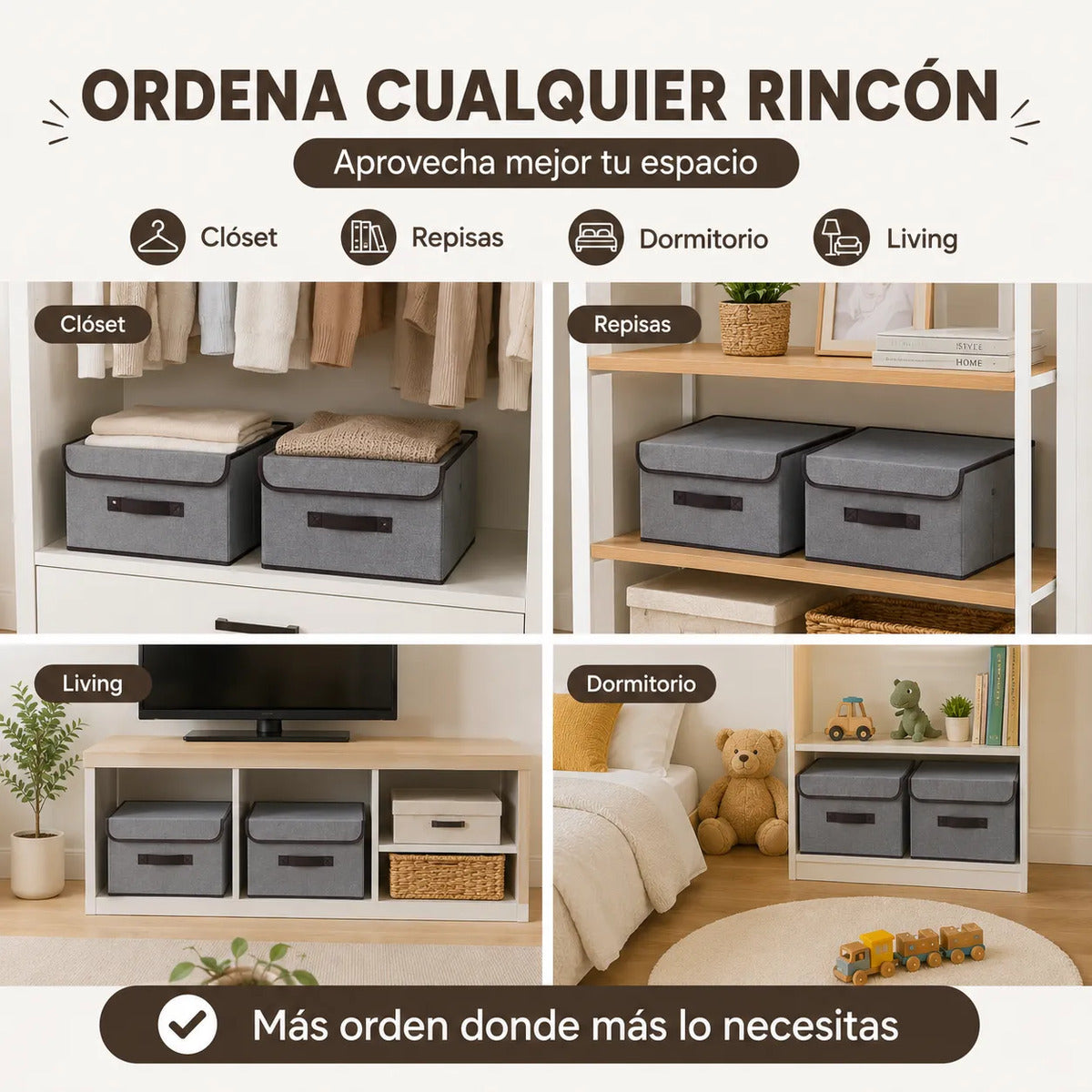 Cajas Organizadoras Plegables Pack 4 Closet Ropa Accesorios
