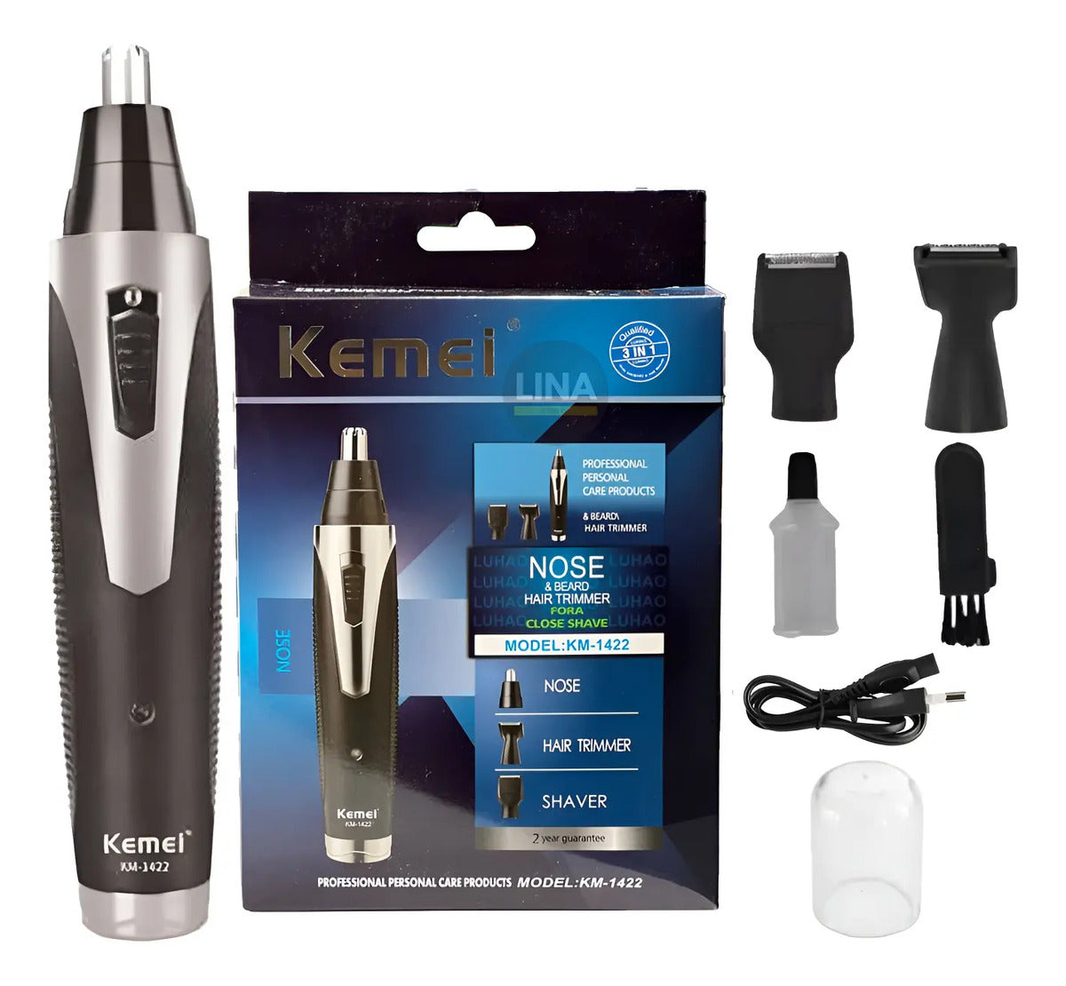 Trimmer Recargable Kemei 3 en 1 KM-6651: Cortadora de Nariz, Cejas y Patillas