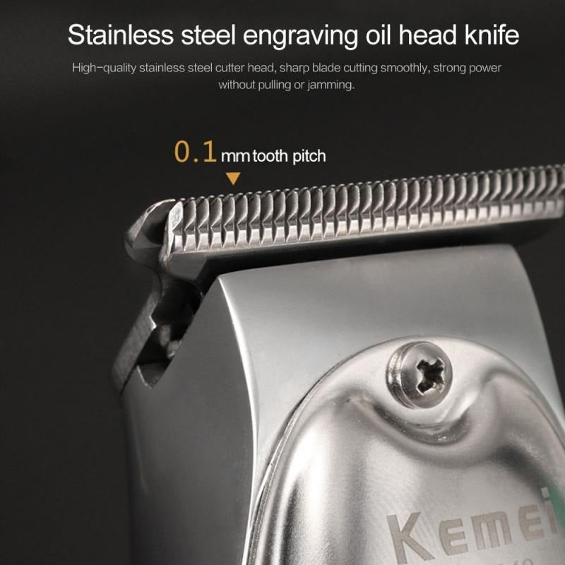 Trimmer Profesional Kemei KM-1949 Edición 70 Años: Patillera Metálica de Precisión