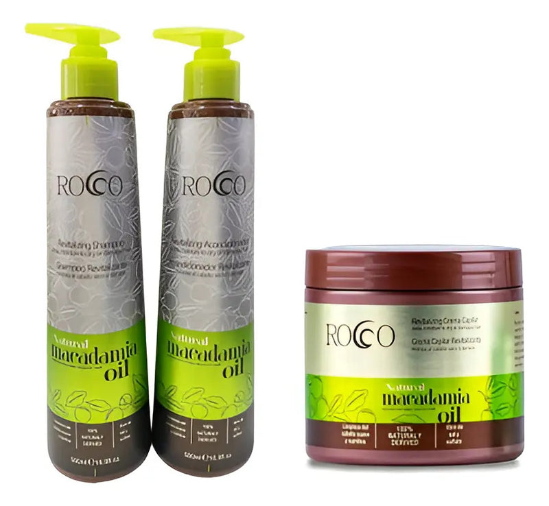 Kit Capilar Rocco Macadamia Oil Profesional - Shampoo, Acondicionador y Crema 500ml