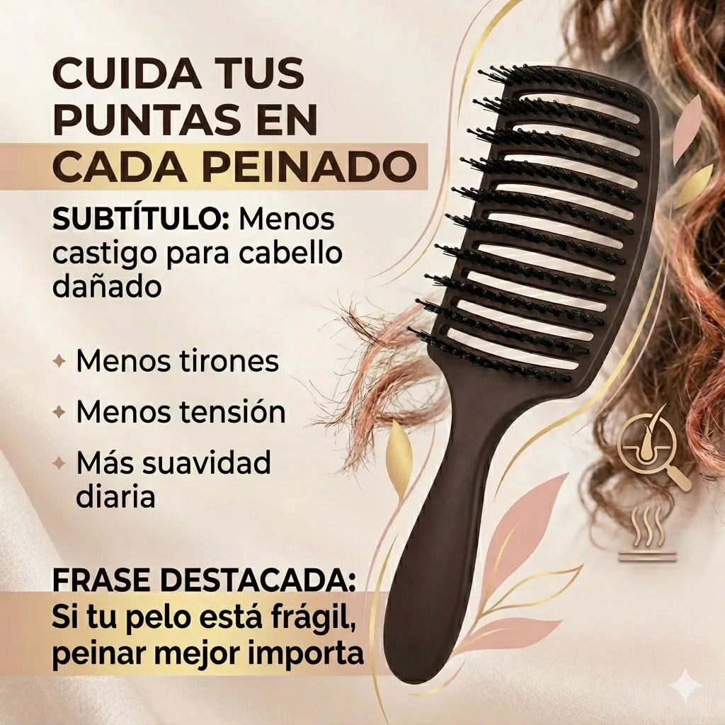 Cepillo  Cabello Rizado Desenreda Fácil Cerdas Negro