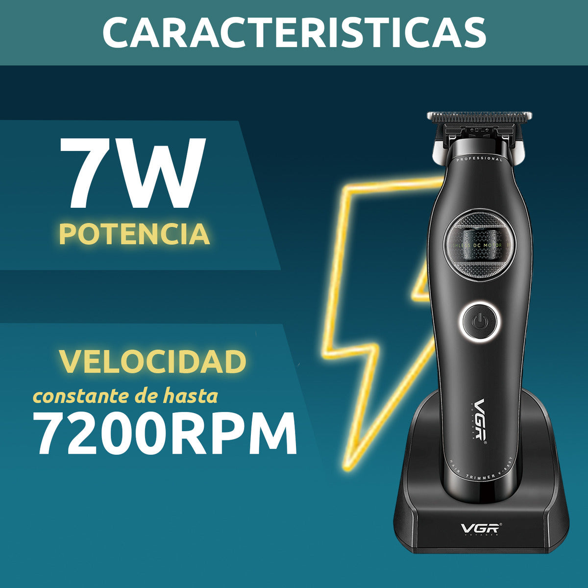 Máquina VGR V-880T Trimmer Profesional BLDC 7200 RPM Cortadora de Pelo