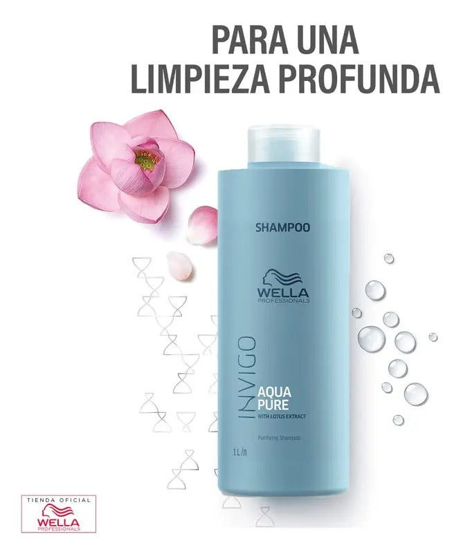 Shampoo Antiresiduos Wella Invigo Aqua Pure 1000ml - Limpieza Profunda Profesional