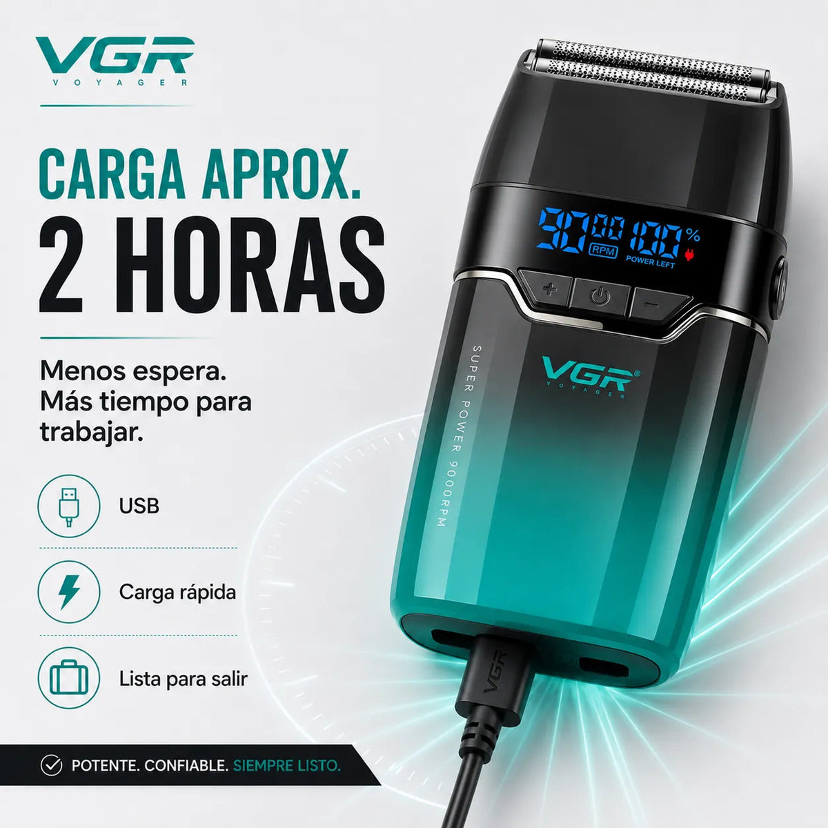 Afeitadora Vgr Barba Carga Rápida Shaver 9000 Rpm - V-308