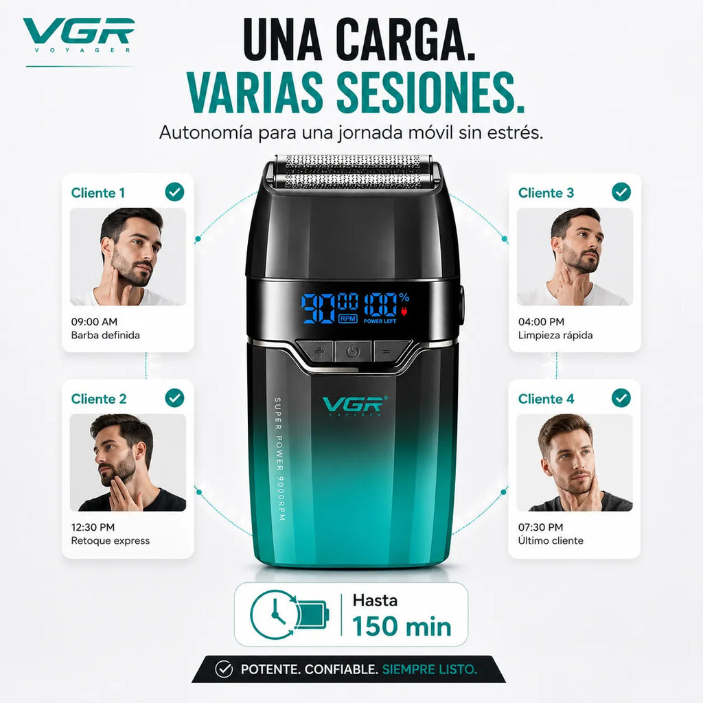 Afeitadora Vgr Barba Carga Rápida Shaver 9000 Rpm - V-308