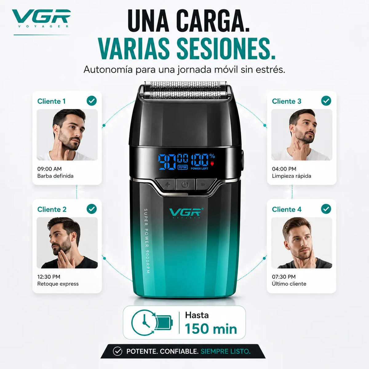 Afeitadora Vgr Barba Carga Rápida Shaver 9000 Rpm - V-308