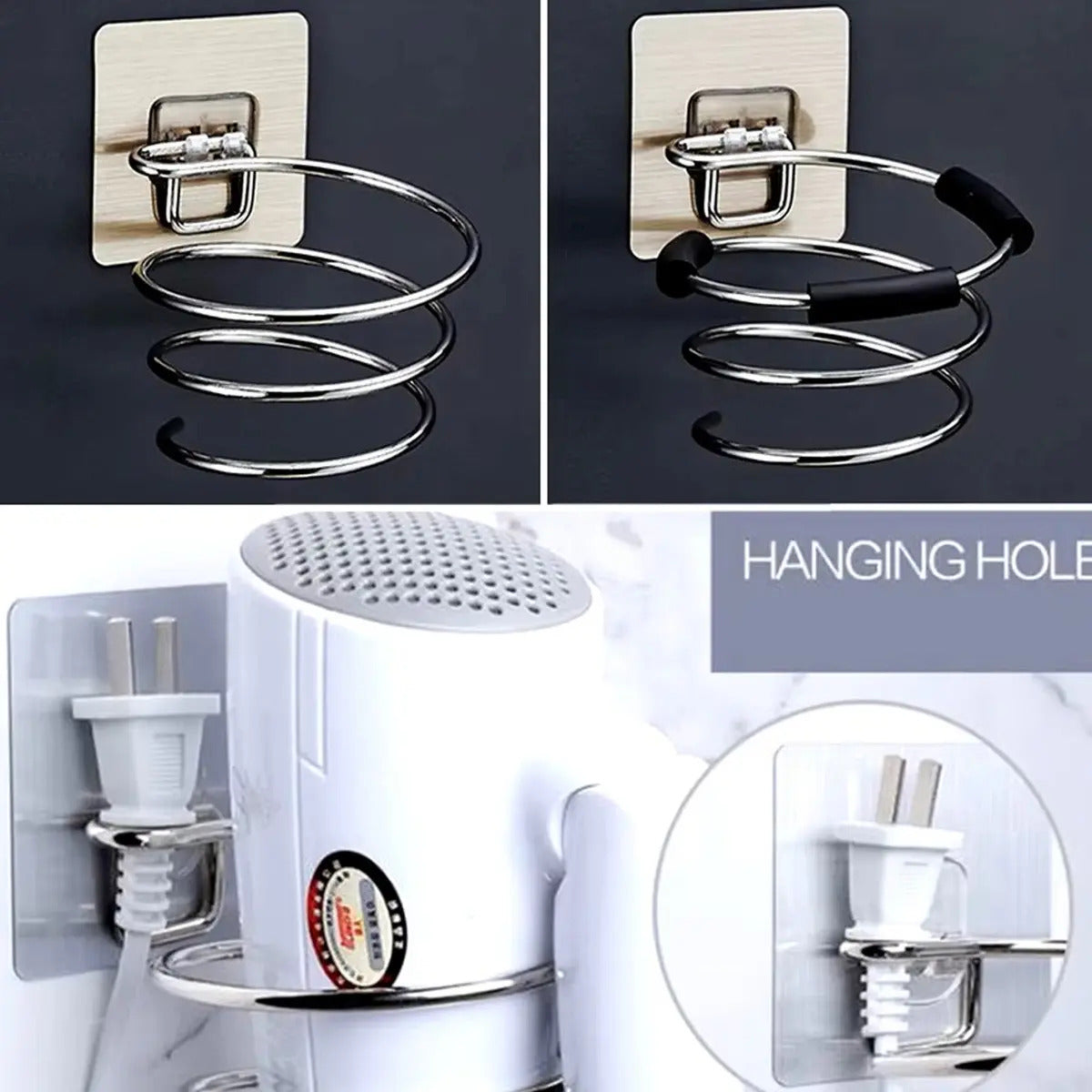 Soporte de Pared Metálico para Secador de Pelo Profesional - Diseño Espiral
