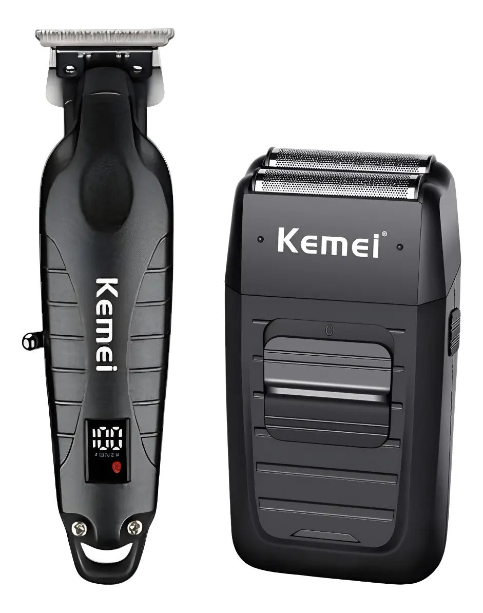 Set Profesional Kemei: Trimmer Patillera KM-2293 + Rasuradora Shaver 1102