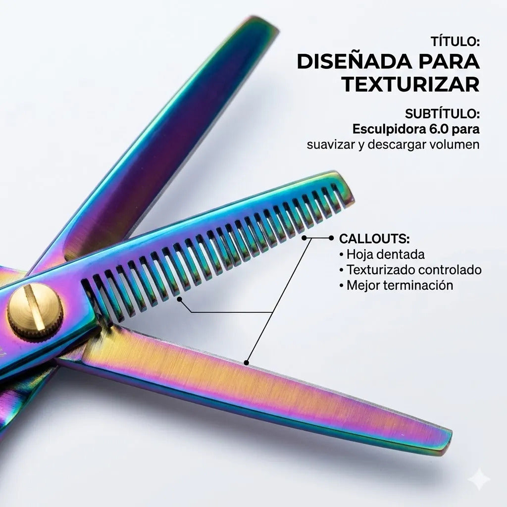 Tijera Esculpidora Tornasol Para Barbería Acabado Pro 6.0