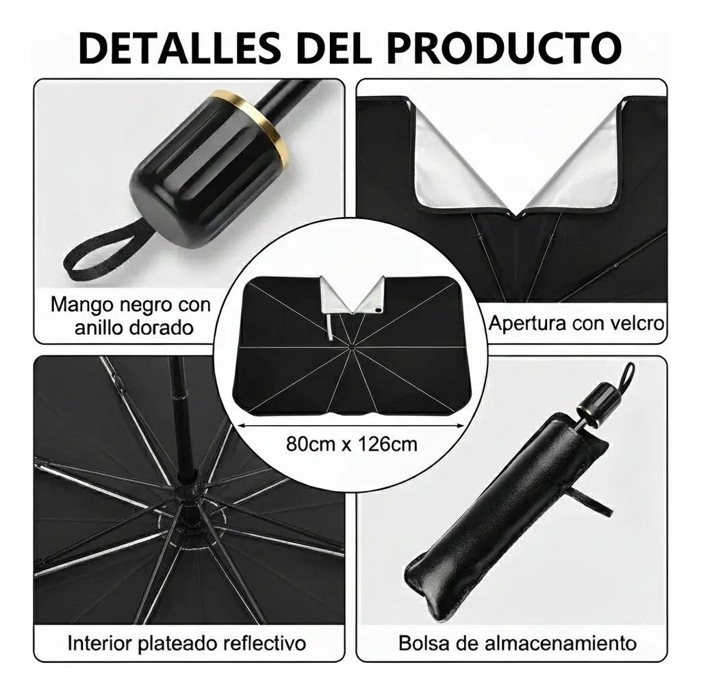 Tapa Sol Auto Tipo Sombrilla Cubre Parabrisa Plegable S