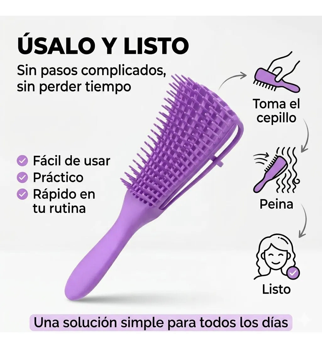 Cepillo  Cabello Rizado Desenreda Fácil Cerdas Lila