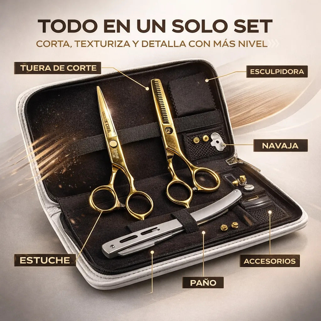 Set 2 Tijera Filo Navaja Peluquería Profesional Con Estuche