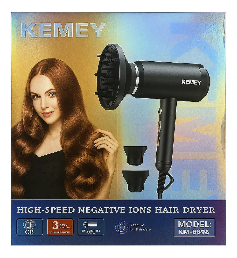 Secador de Pelo Profesional Kemei KM-8896: 1700W Iónico con 3 Boquillas