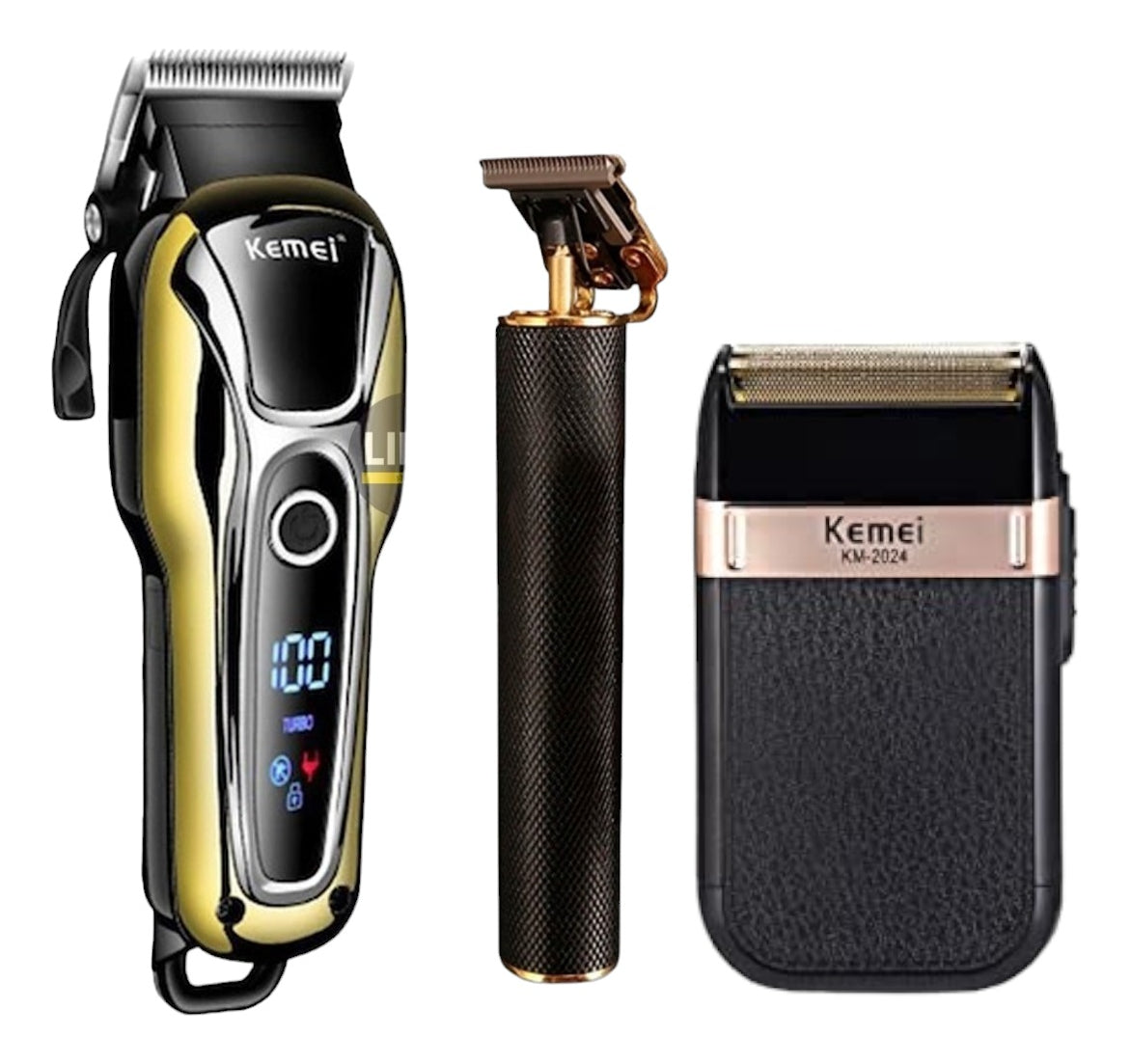 Kit Barbería Profesional Kemei 3 en 1: Clipper 1990 + Trimmer 1971 + Shaver 2024