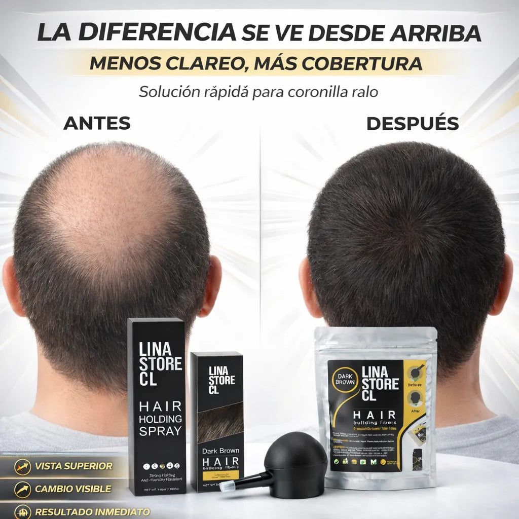Kit Polvo Castaño Fibra Capilar + Bomba+fijador+ Sobre Carga