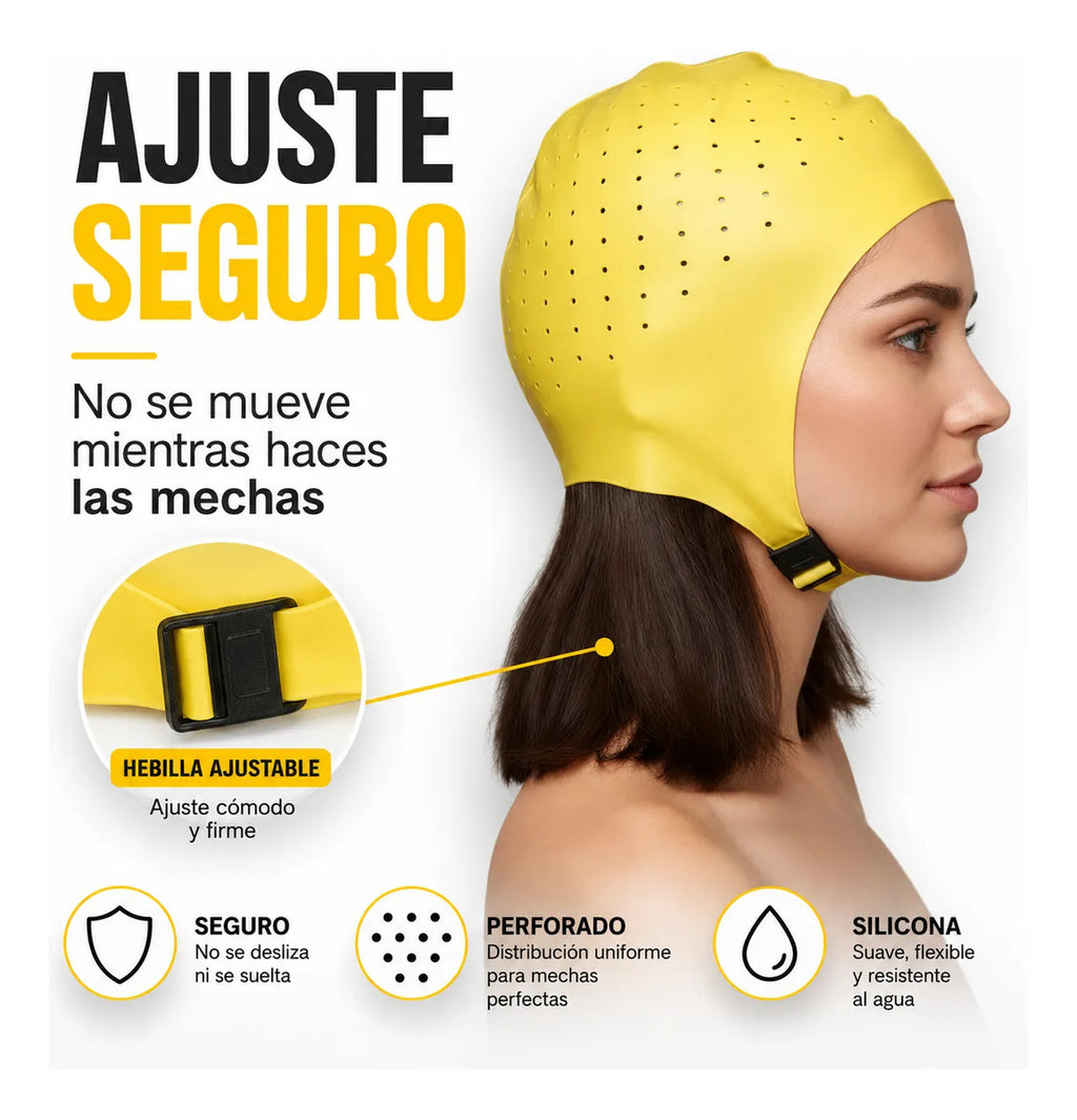 Gorro Mechas Profesional Silicona Flexible Ajustable