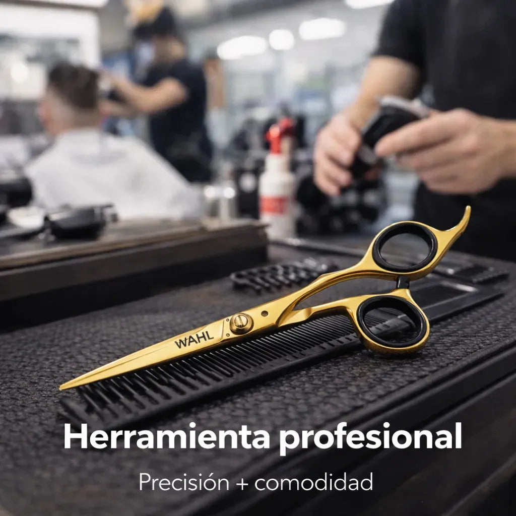 Tijera Profesional 6,0 Filo Navaja Para Corte Dorada Wahl
