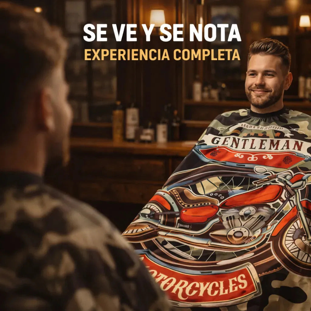 Capa Barbería Hombre Mayor Confort Diseño Moto Camuflaje