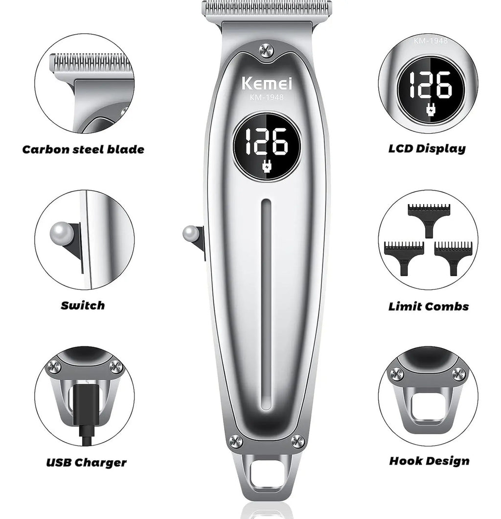 Kit de Barbería Profesional Kemei: Clipper 1986 + Trimmer i32S + Shaver TX1
