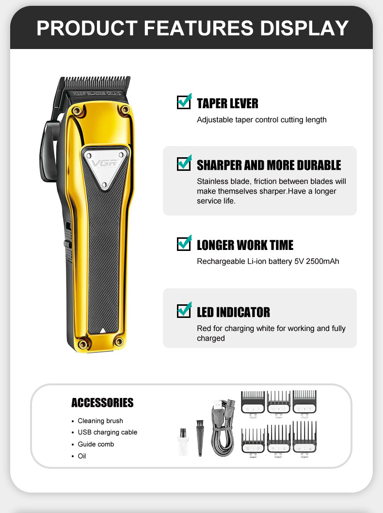 Máquina VGR V-135 Cortapelo y Afeitadora Profesional Recargable Portátil