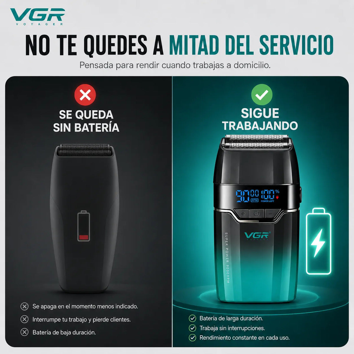 Afeitadora Vgr Barba Carga Rápida Shaver 9000 Rpm - V-308