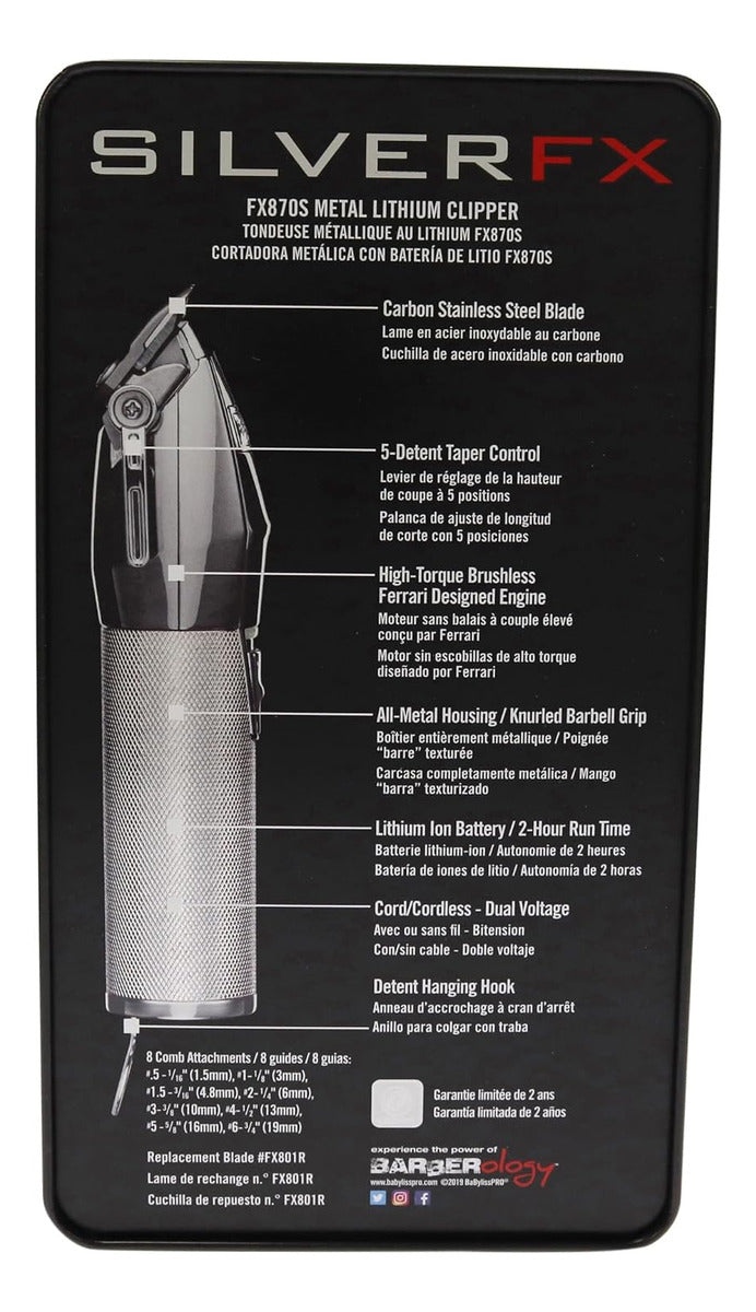 Máquina BabylissPRO Silver FX Clipper Profesional Plateada