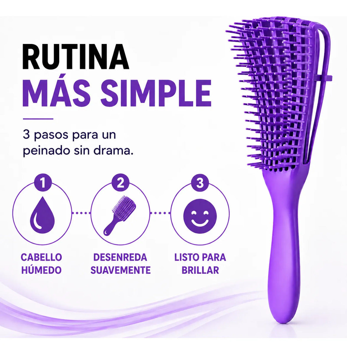 Cepillo  Cabello Rizado Desenreda Fácil Cerdas Violeta