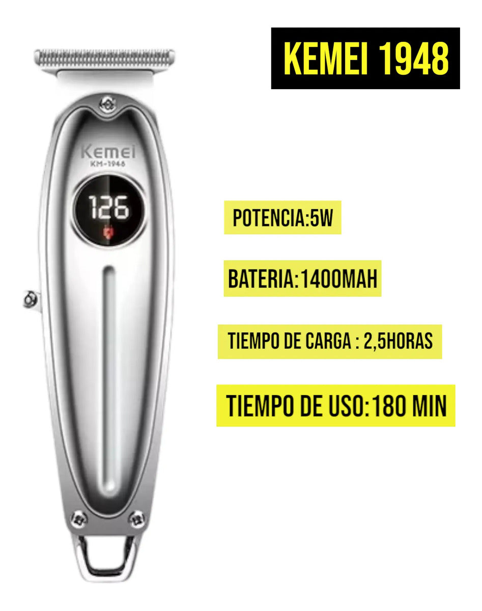 Trimmer Profesional Kemei KM-1948: Patillera Digital Inalámbrica de Precisión