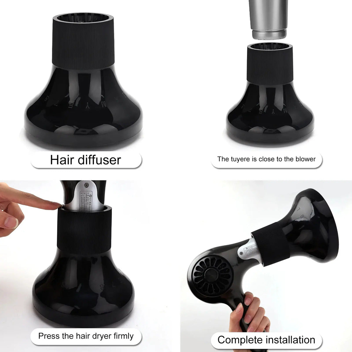 Difusor Universal Profesional para Secador de Pelo - Negro Anti-Frizz