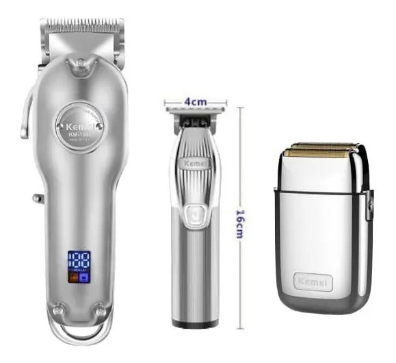 Kit Barbería Profesional Kemei Edición 70 Años: Clipper 1986 + Trimmer 1949 + Shaver TX1
