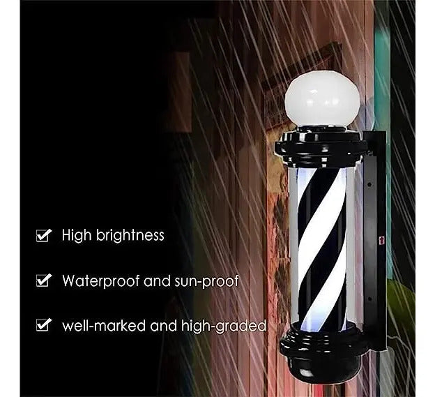 Poste de Barbería Profesional Giratorio 88cm - Luz LED Tricolor Clásica