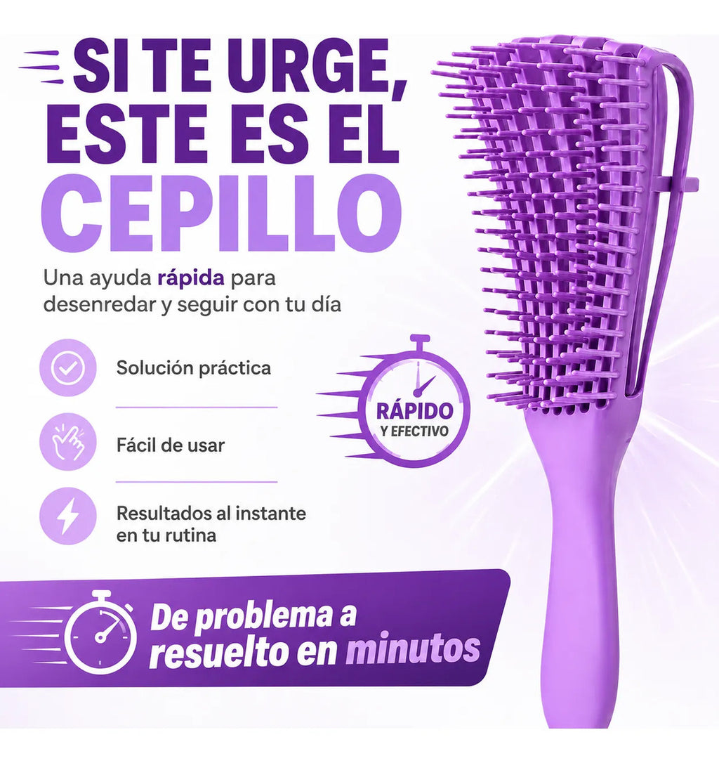 Cepillo  Cabello Rizado Desenreda Fácil Cerdas Lila