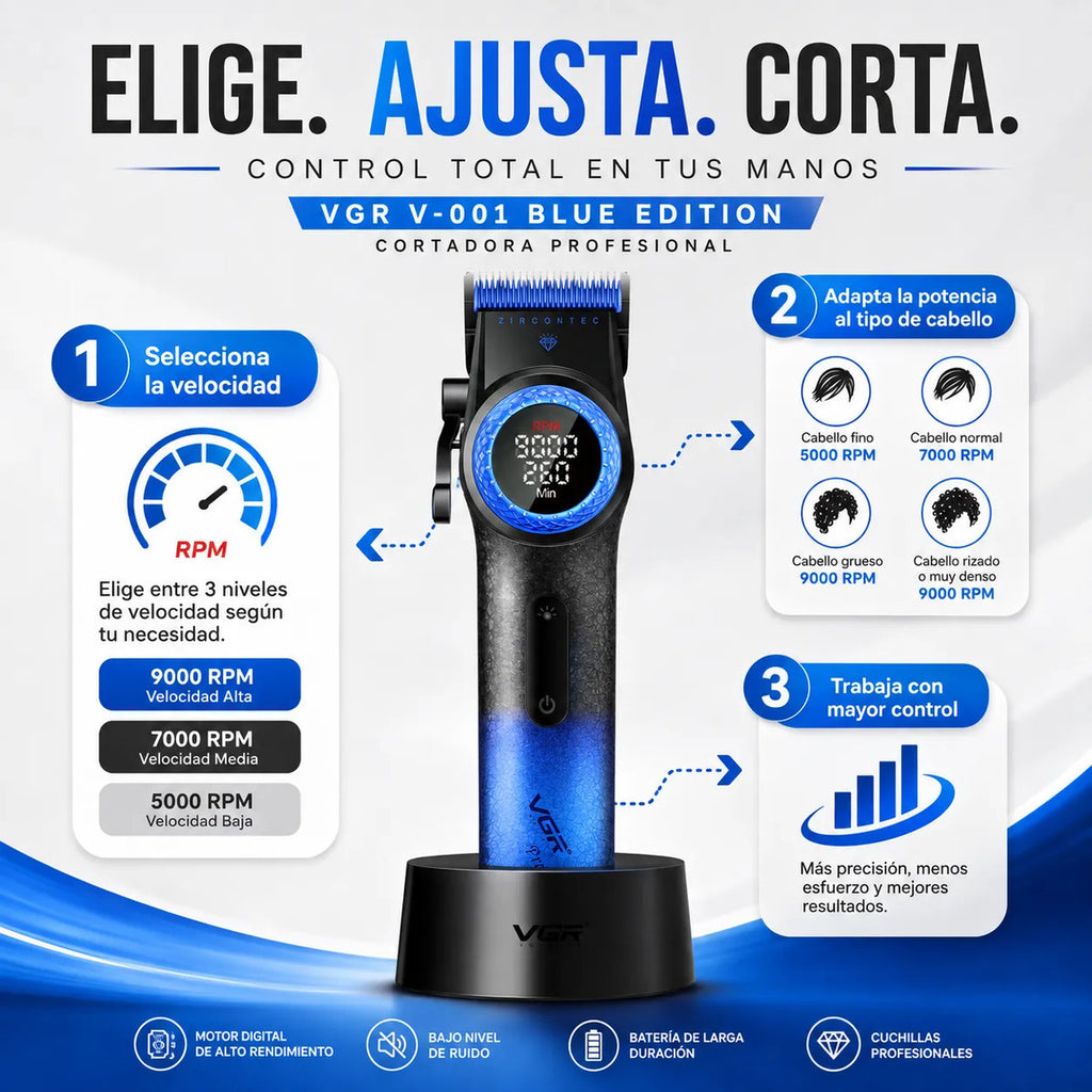 Cortapelos Profesional Vgr V-001 Potencia Regulable 9000 Rpm
