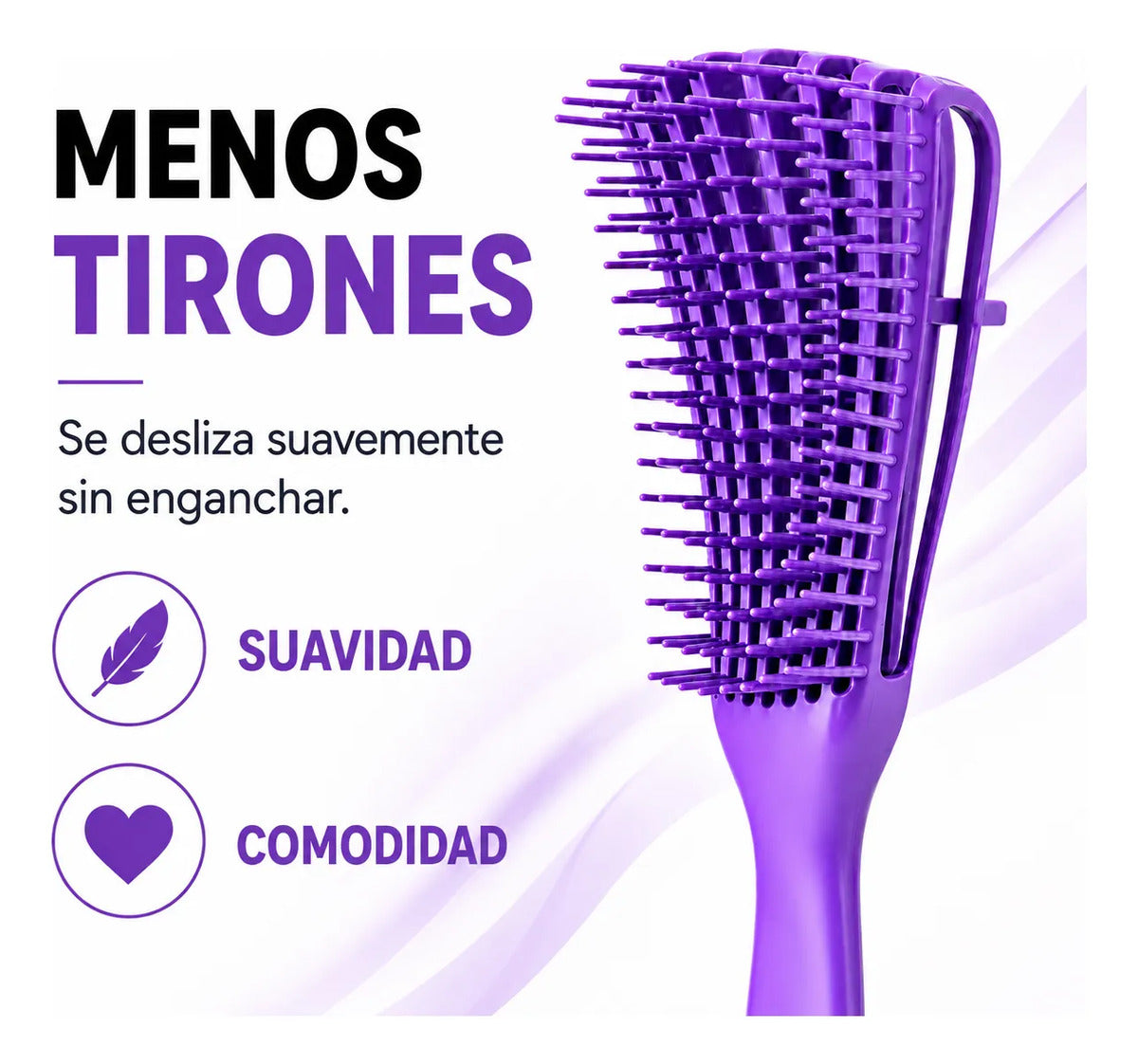 Cepillo  Cabello Rizado Desenreda Fácil Cerdas Violeta