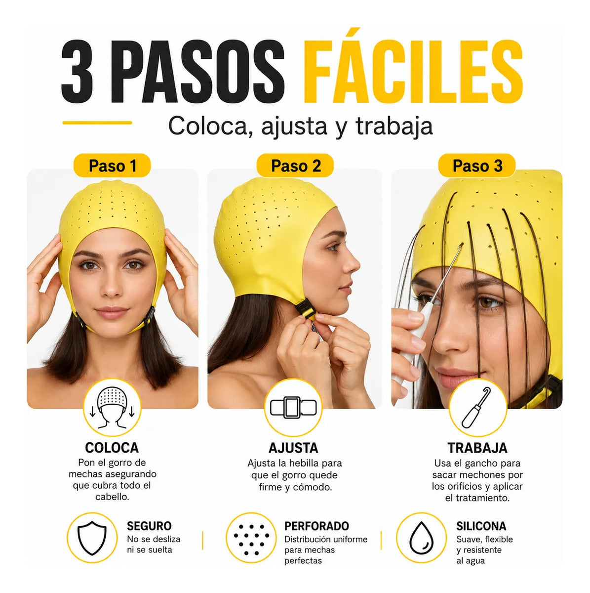 Gorro Mechas Profesional Silicona Flexible Ajustable