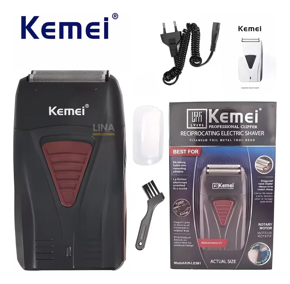 Afeitadora Profesional Kemei KM-3381 Inalámbrica - Doble Malla Rojo/Negro