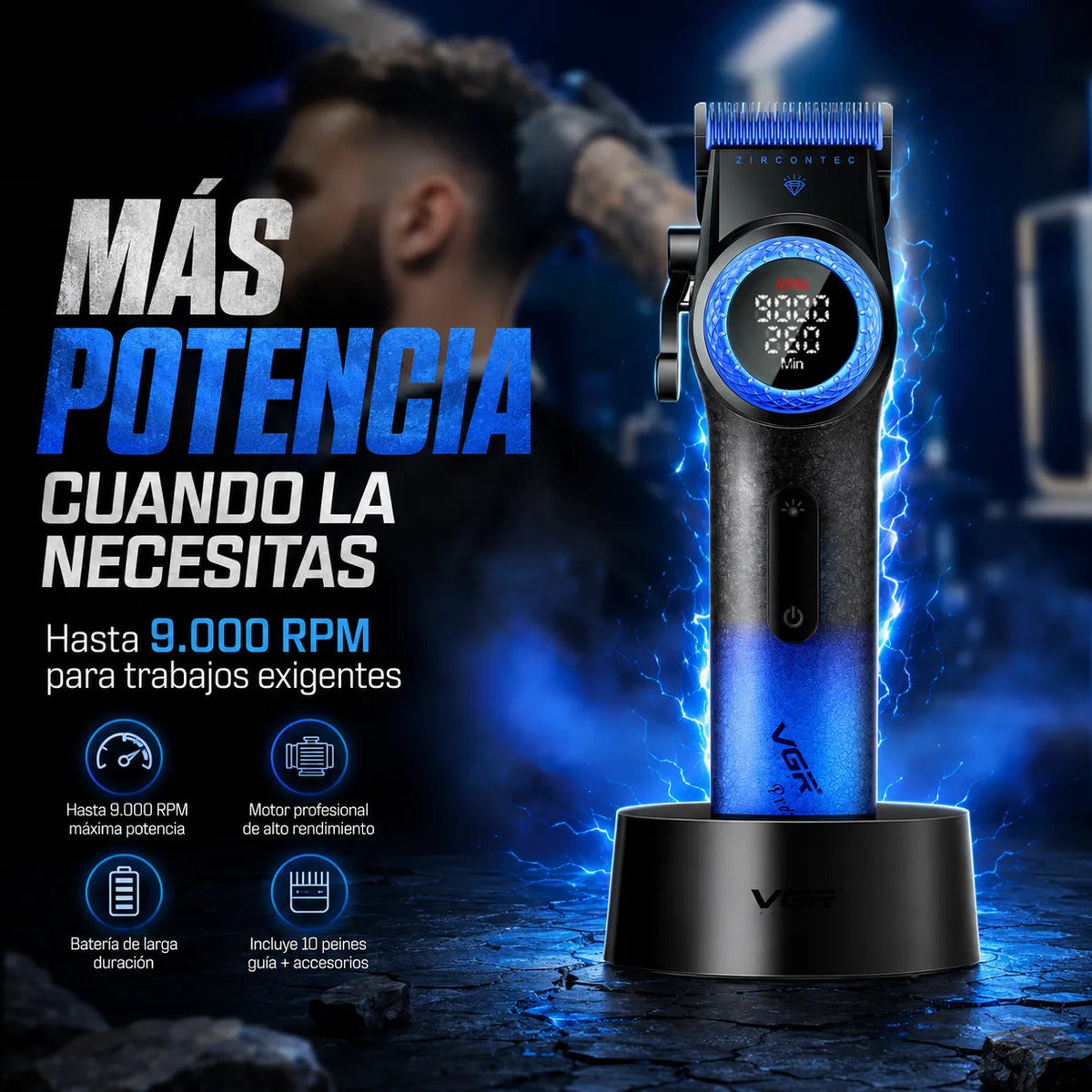 Cortapelos Profesional Vgr V-001 Potencia Regulable 9000 Rpm