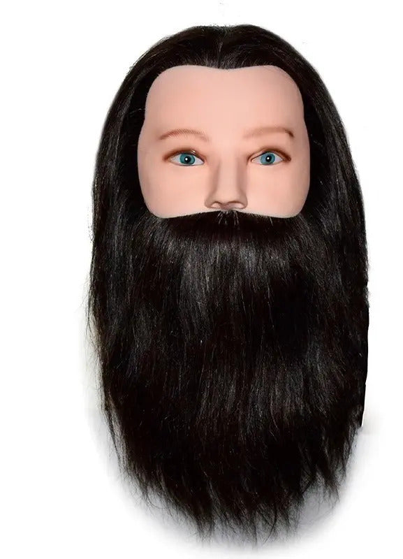 Cabeza de Práctica Masculina 100% Cabello Humano con Barba Profesional
