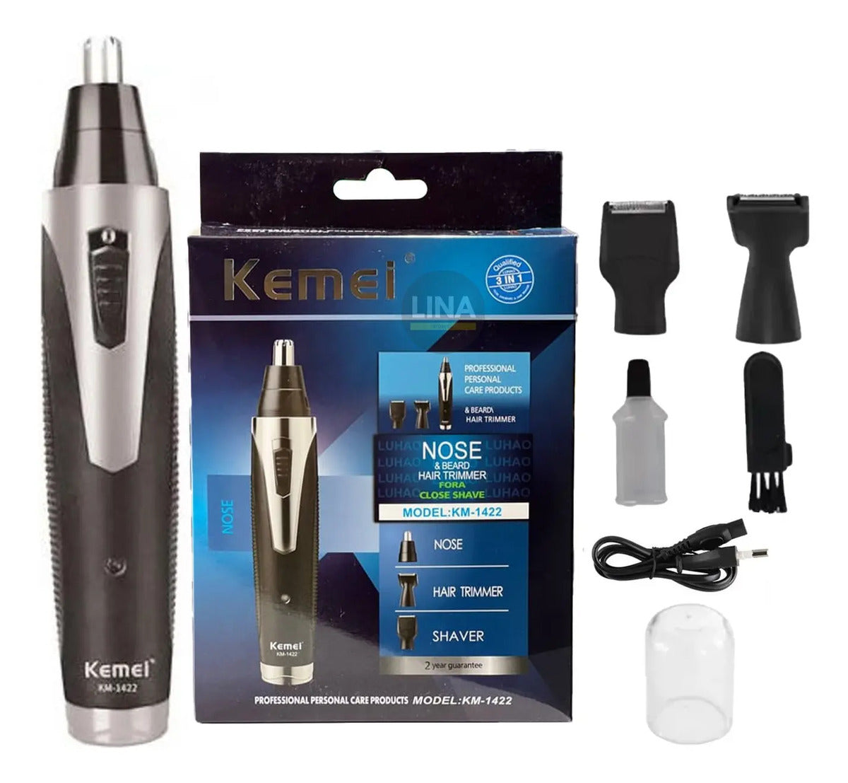 Trimmer Recargable Kemei 3 en 1 KM-6651: Cortadora de Nariz, Cejas y Patillas