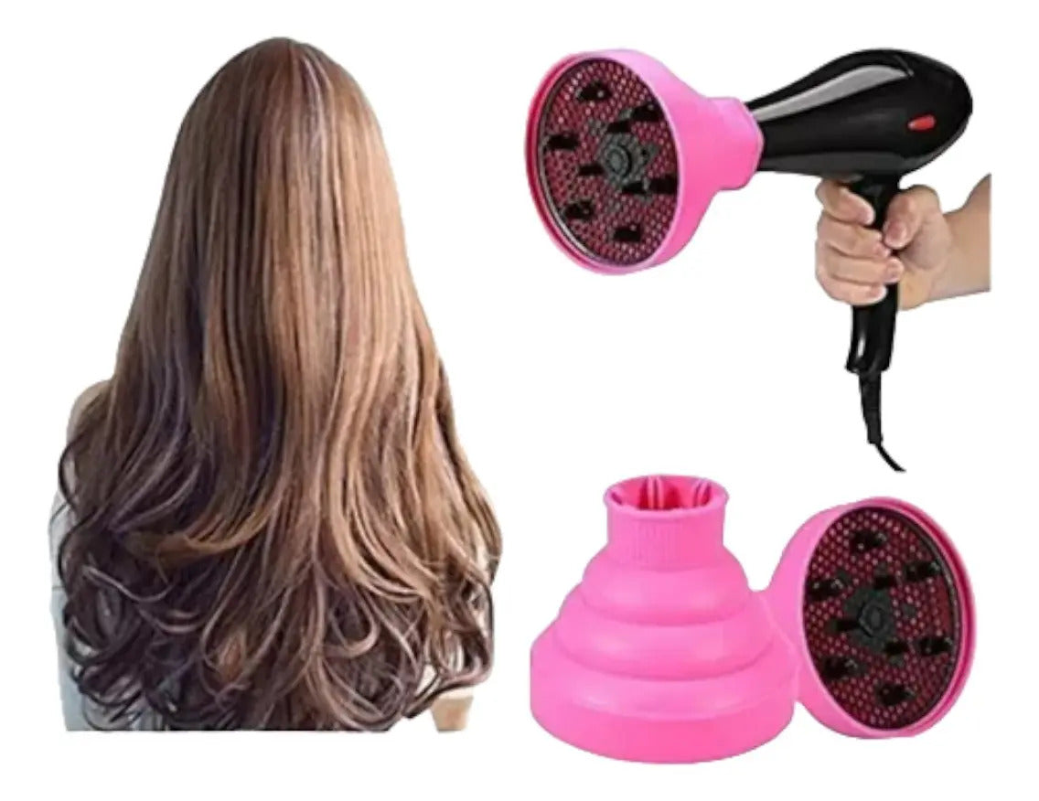 Difusor de Silicona Plegable Universal para Secador - Negro/Fucsia