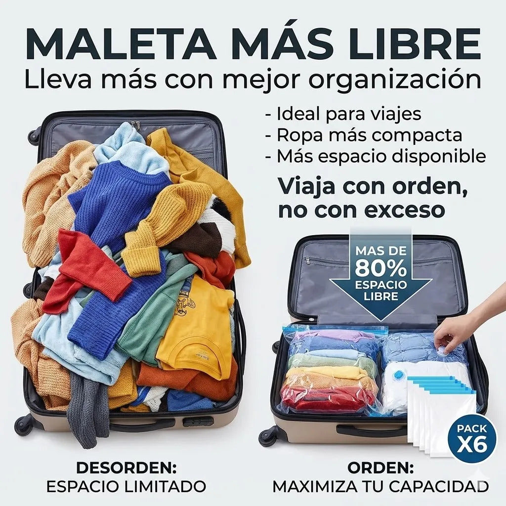 Set 6 Bolsa Al Vacío Ropa Reduce Volumen Ideal Viaje Clóset