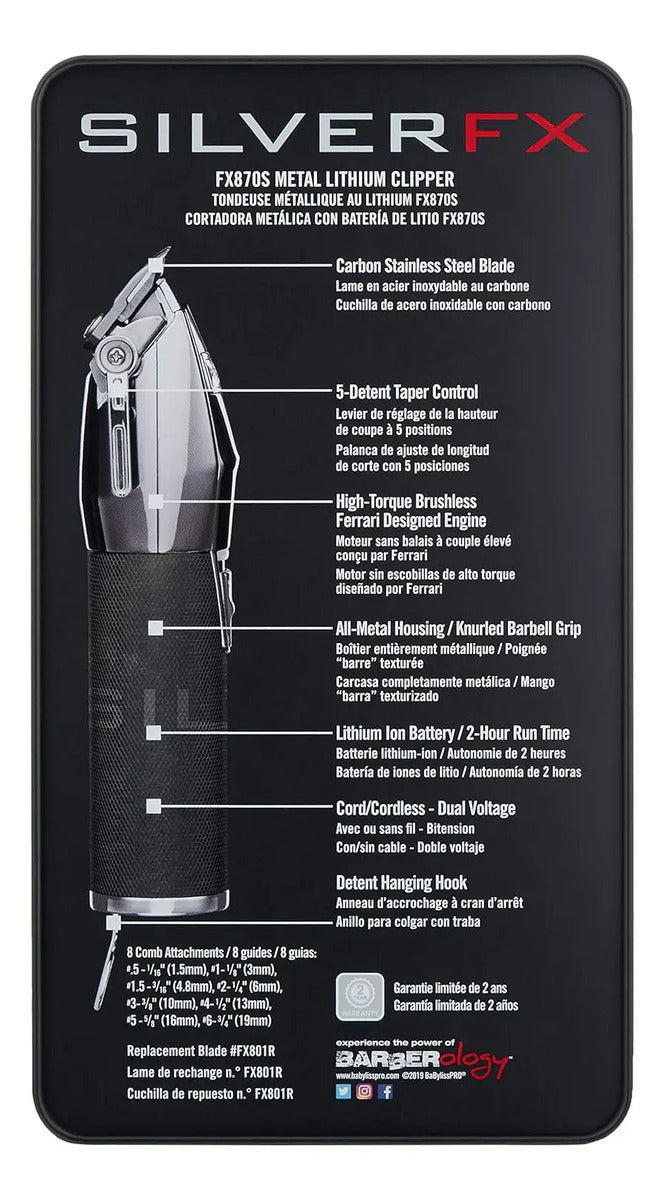 Máquina BabylissPRO Silver FX Clipper Profesional Plateada