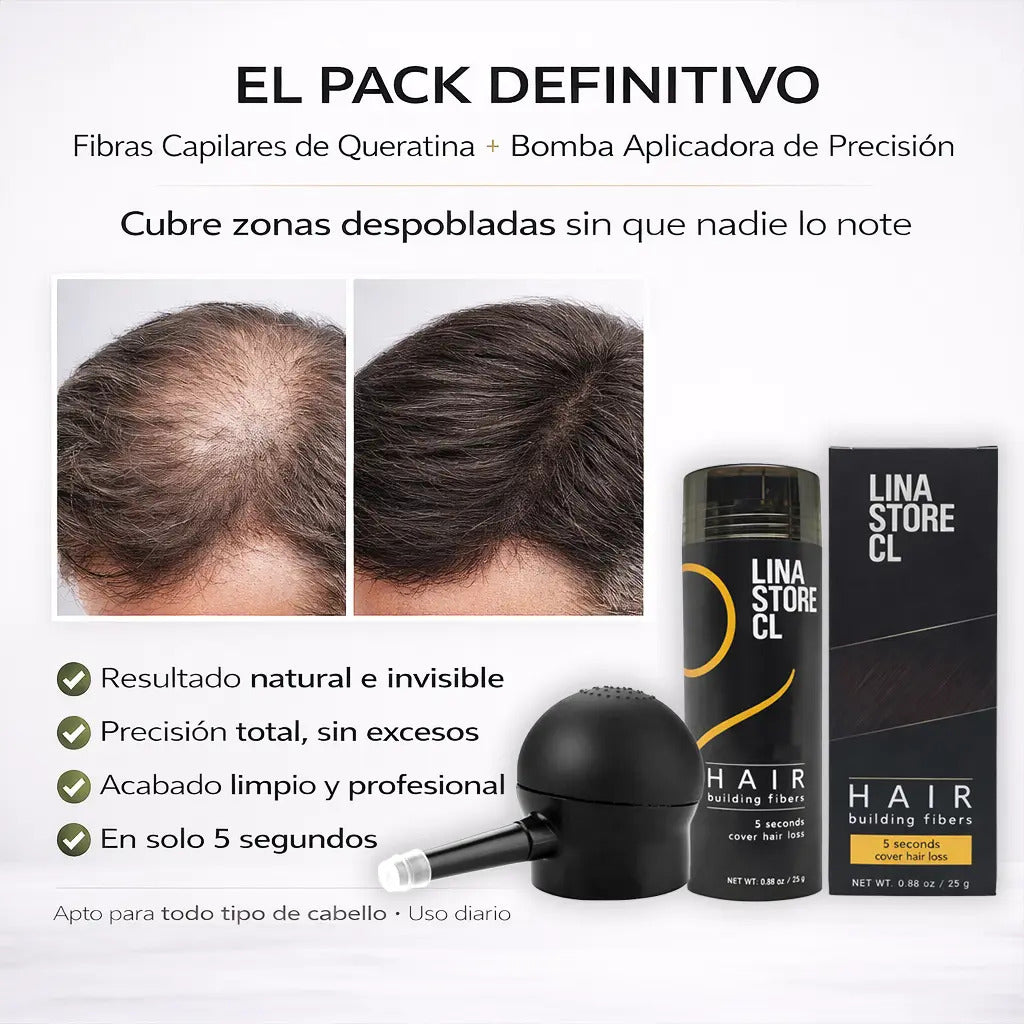 Pack Polvo Disimulado Calvicie Fibra Capilar + Bomba Spray