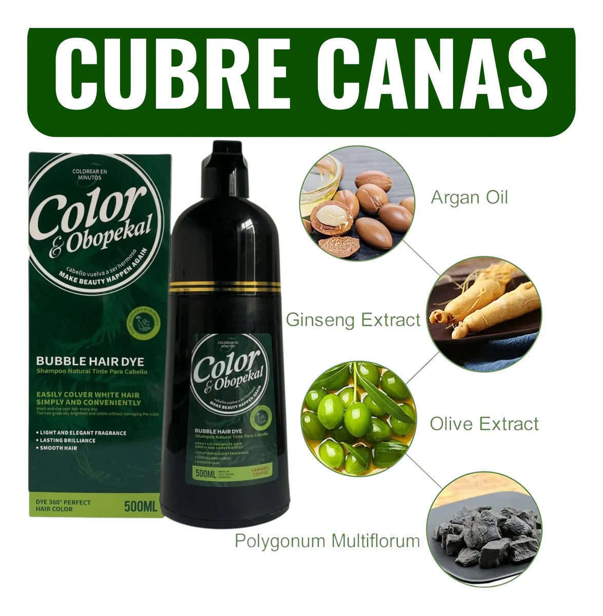 Shampoo Cubre Canas Obopekal 500ml - Tinte Natural Caramelo Profesional