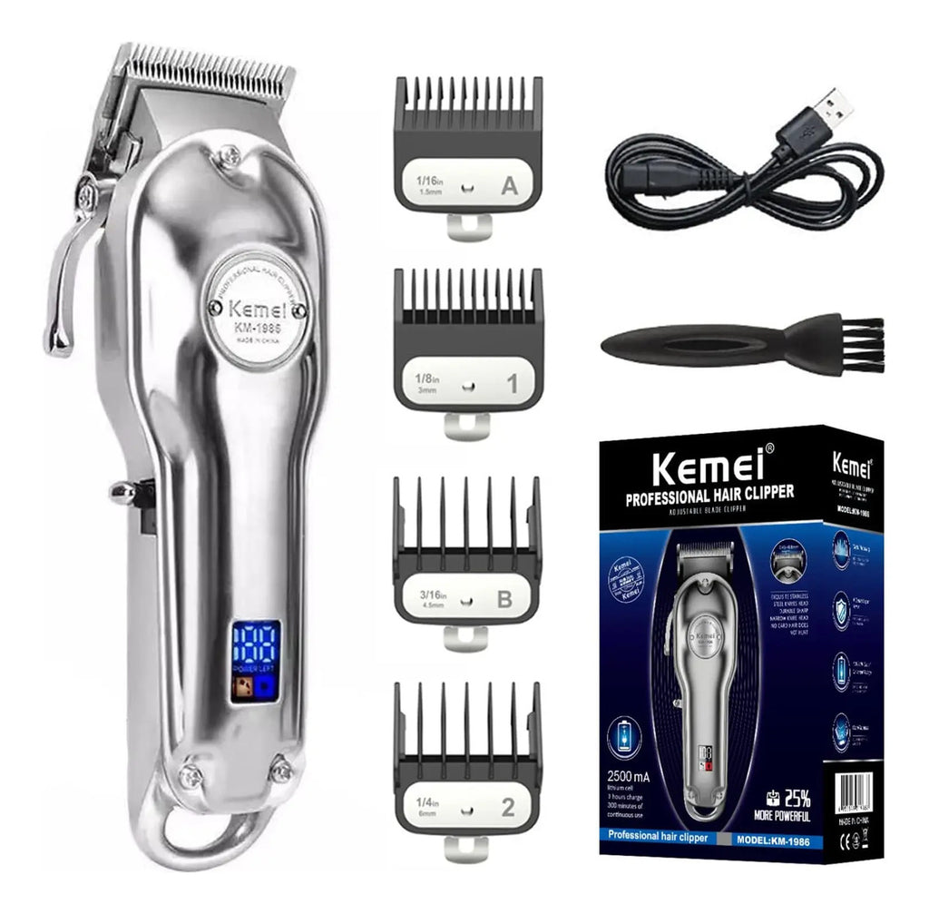 Kit de Barbería Profesional Kemei: Clipper 1986 + Trimmer i32S + Shaver TX1