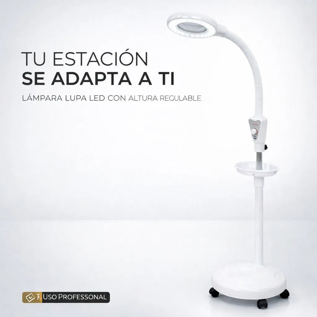 Lámpara Luz Fría Lupa Led Con Pedestal Trabajo Cómodo Altura Podologia Estetica Barberia
