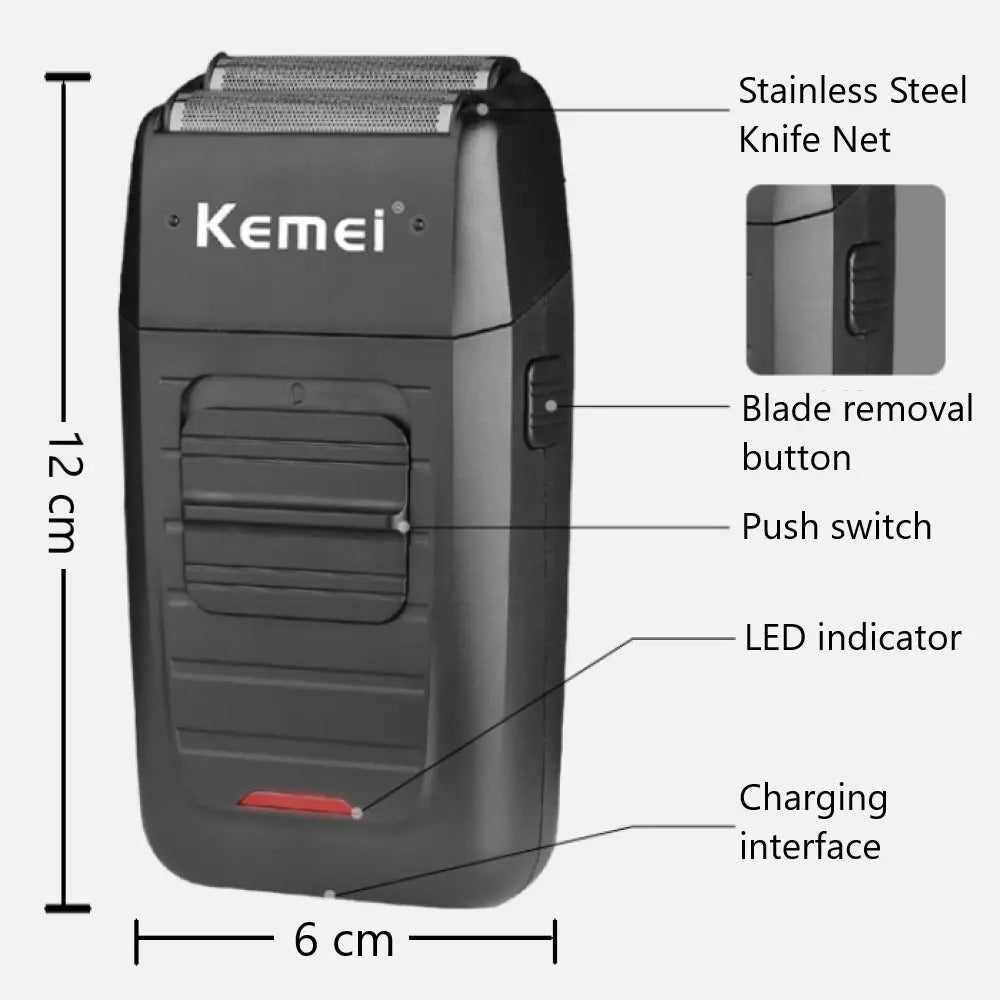 Afeitadora Profesional Kemei KM-1102: Shaver de Doble Lámina para Rasurado al Ras
