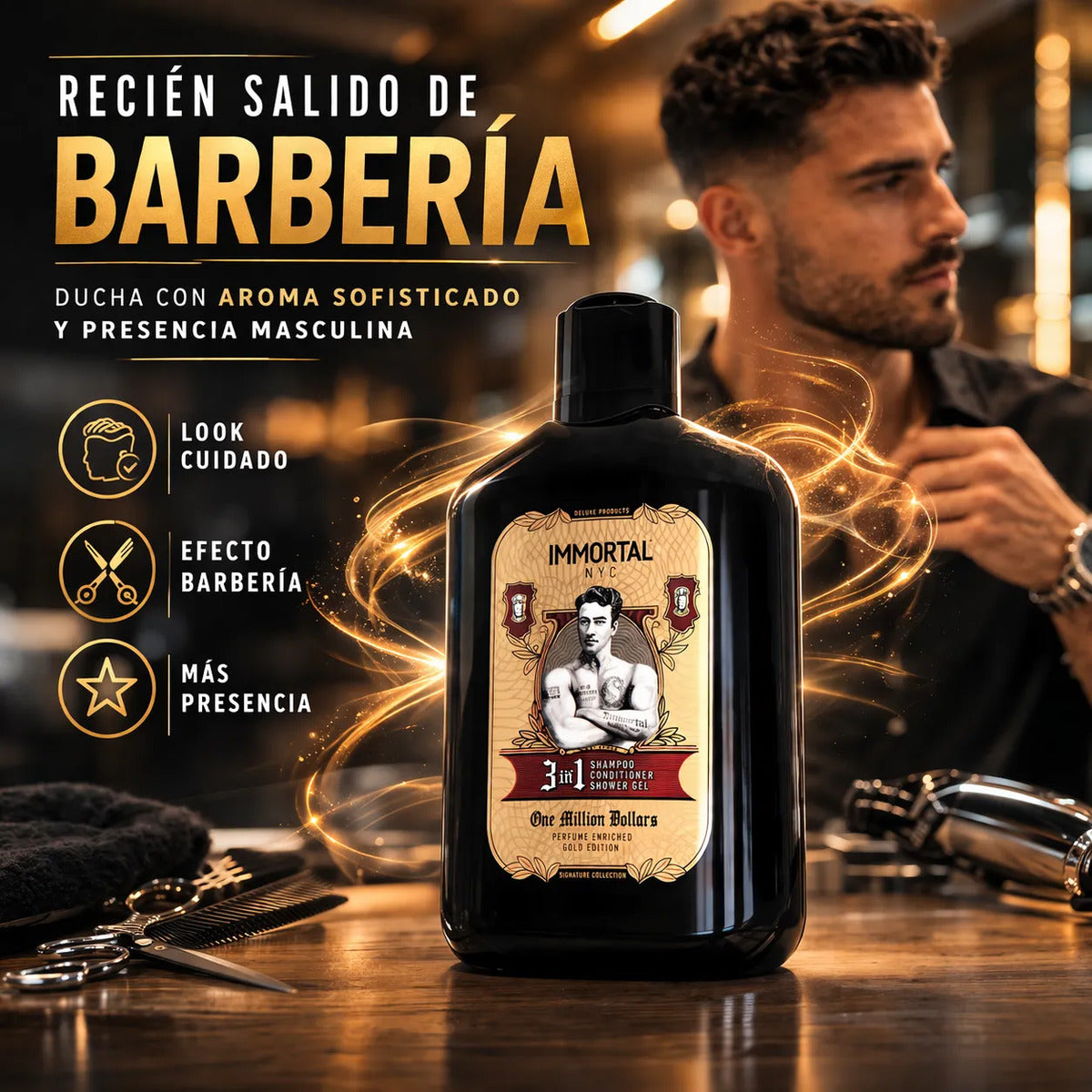 Shampoo 3 En 1 Hombre Fragancia Duradera Immortal 500 Ml