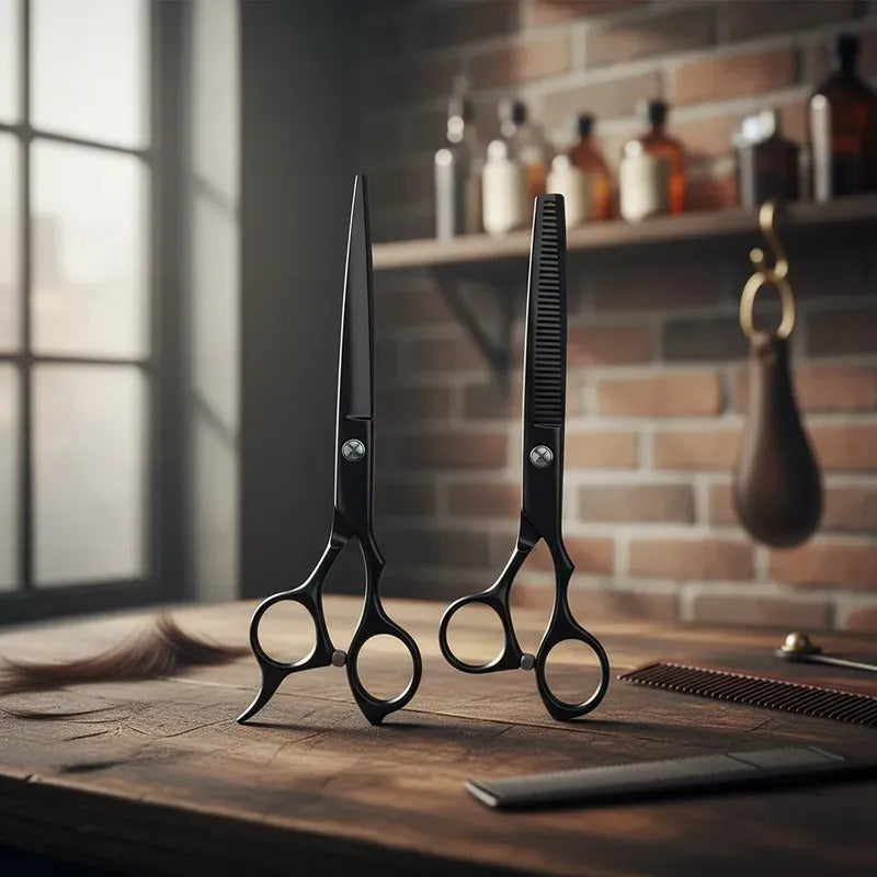 Kit Tijera Profesional Entresacadora + Filo Navaja Barberia