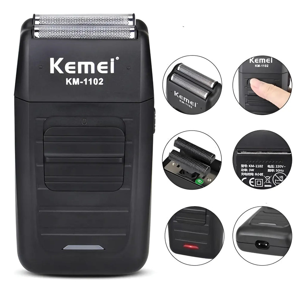 Afeitadora Profesional Kemei KM-1102: Shaver de Doble Lámina para Rasurado al Ras